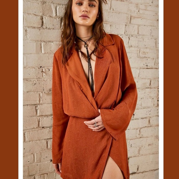 FREE PEOPLE NWT Simone Long Sleeve Blazer/Wrap-Style MiniDress-Cinnamon/LG - Picture 3 of 15